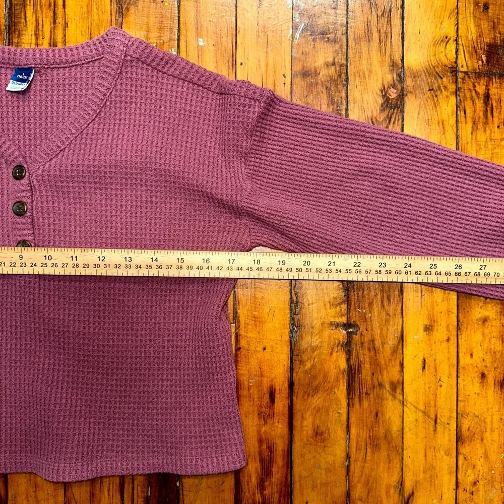 Old Navy Thermal Henley Top Girls Large Mauve Pink Waffle Knit V Neck Casual